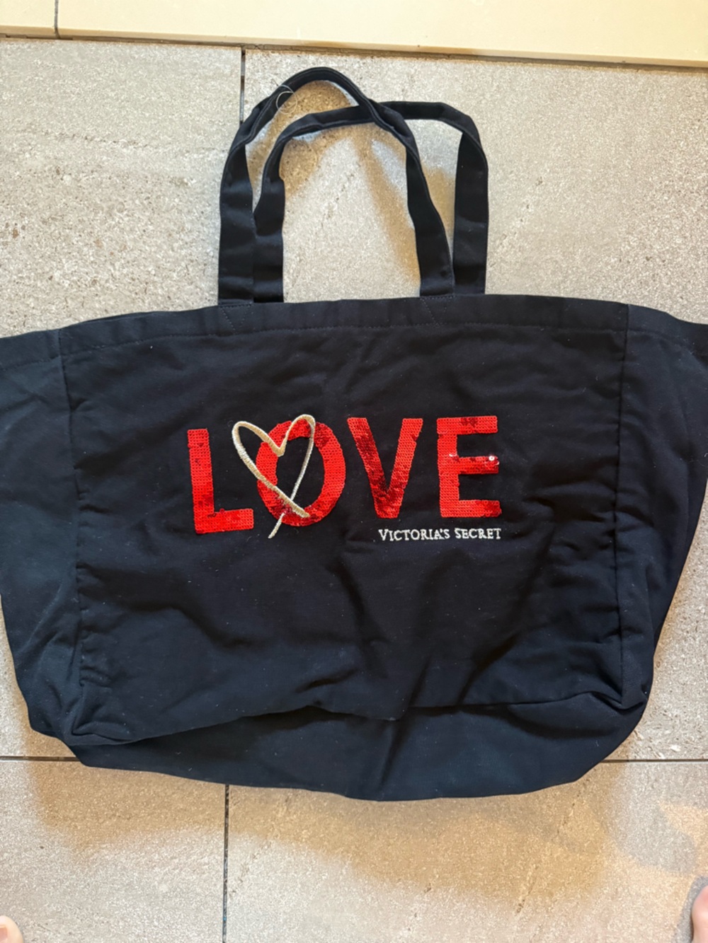 Victoria's Secret Black Duffel with Red LOVE and Gold Heart